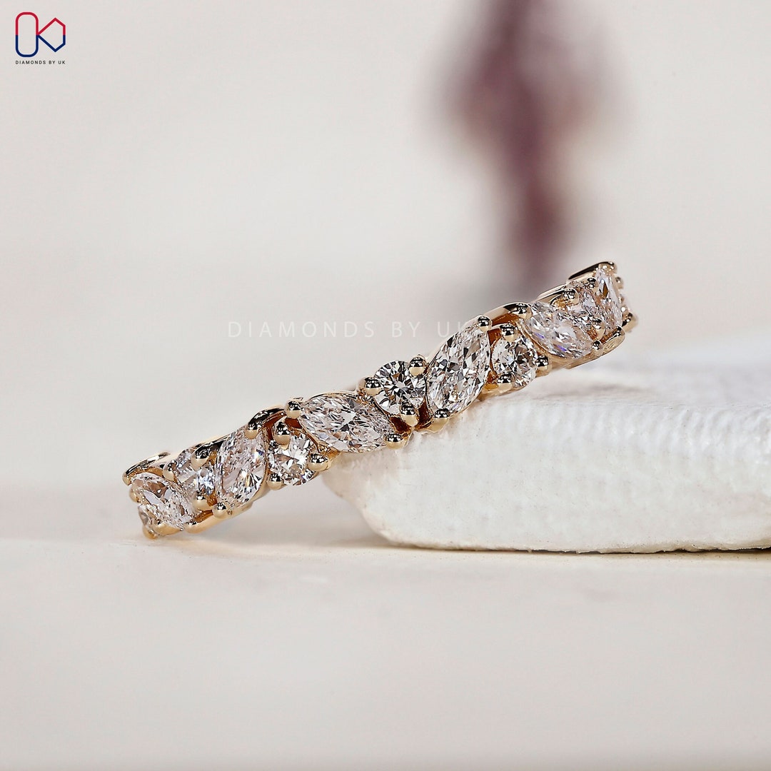 Lab Grown Diamond Half Eternity Band Marquiseround Diamond Wedding