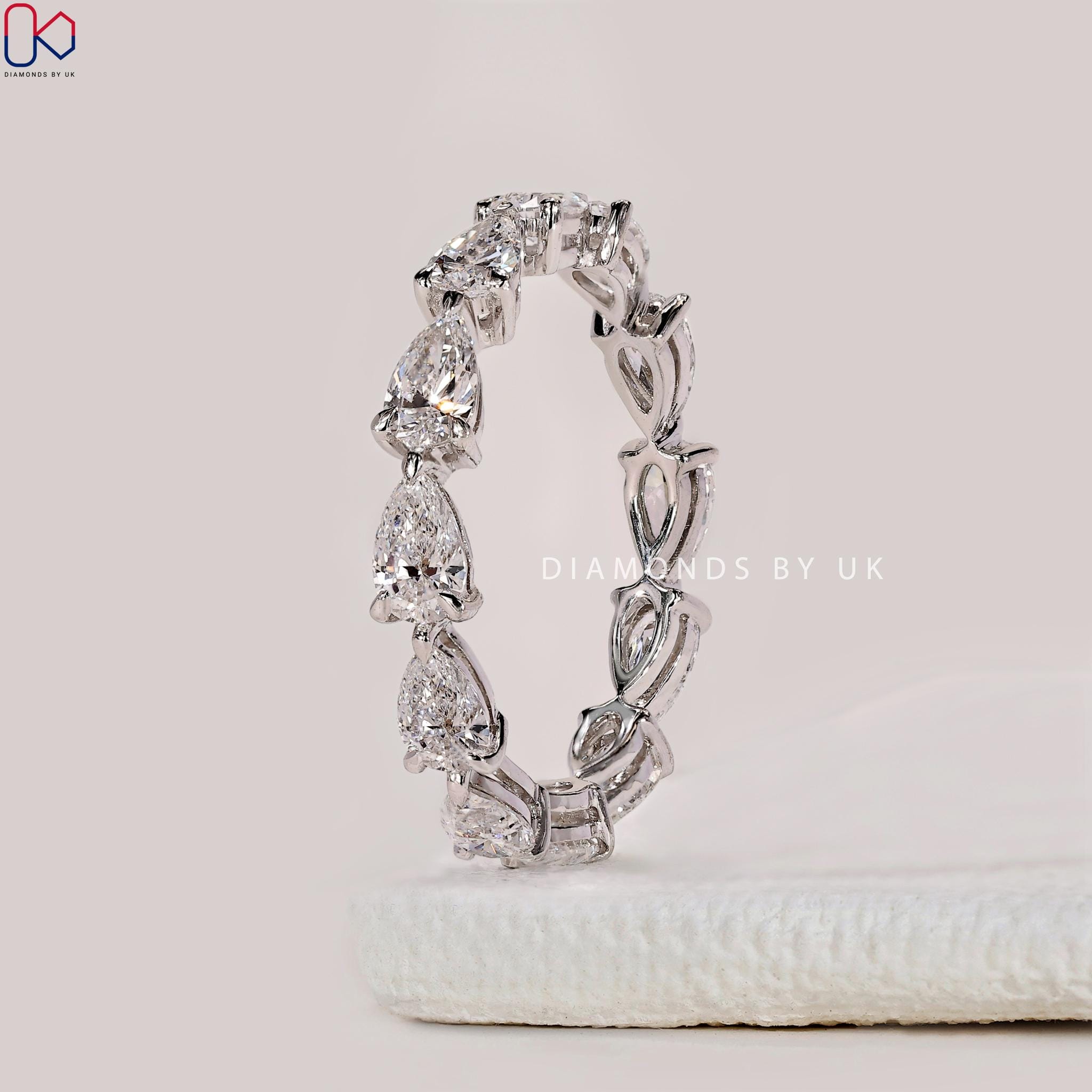 Pear Shaped Wedding Ring Full Eternity Lab Grown Diamond Ring Stacking Matching Bridal Ring Gift Pear Stacking Ring Anniversary Gift for Her
