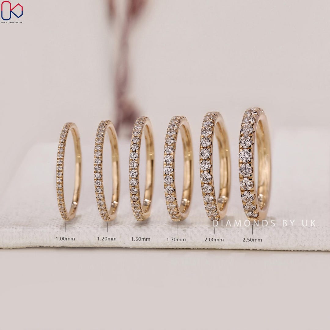 Diamond Wedding Band 10K 14K 18K Solid Gold Stacking Ring Half Eternity ...