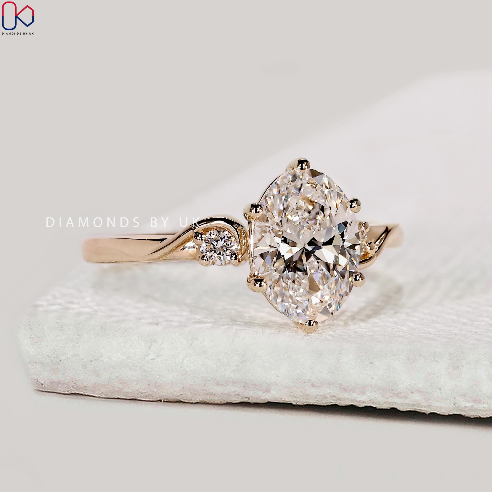 Oval Diamond Engagement Ring Genuine Lab Grown Diamond Ring Solid Gold ...