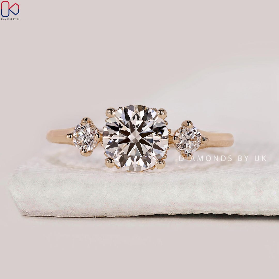 Lab Grown Diamond Engagement Ring Three Stone Trilogy Ring Wedding ...