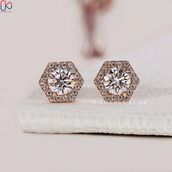 Round Diamond Studs for Daughter, Bridal Earring for Her, Wedding Stud Earrings for Gift, Lab Grown Diamond Earrings, Unique Screw Back Stud