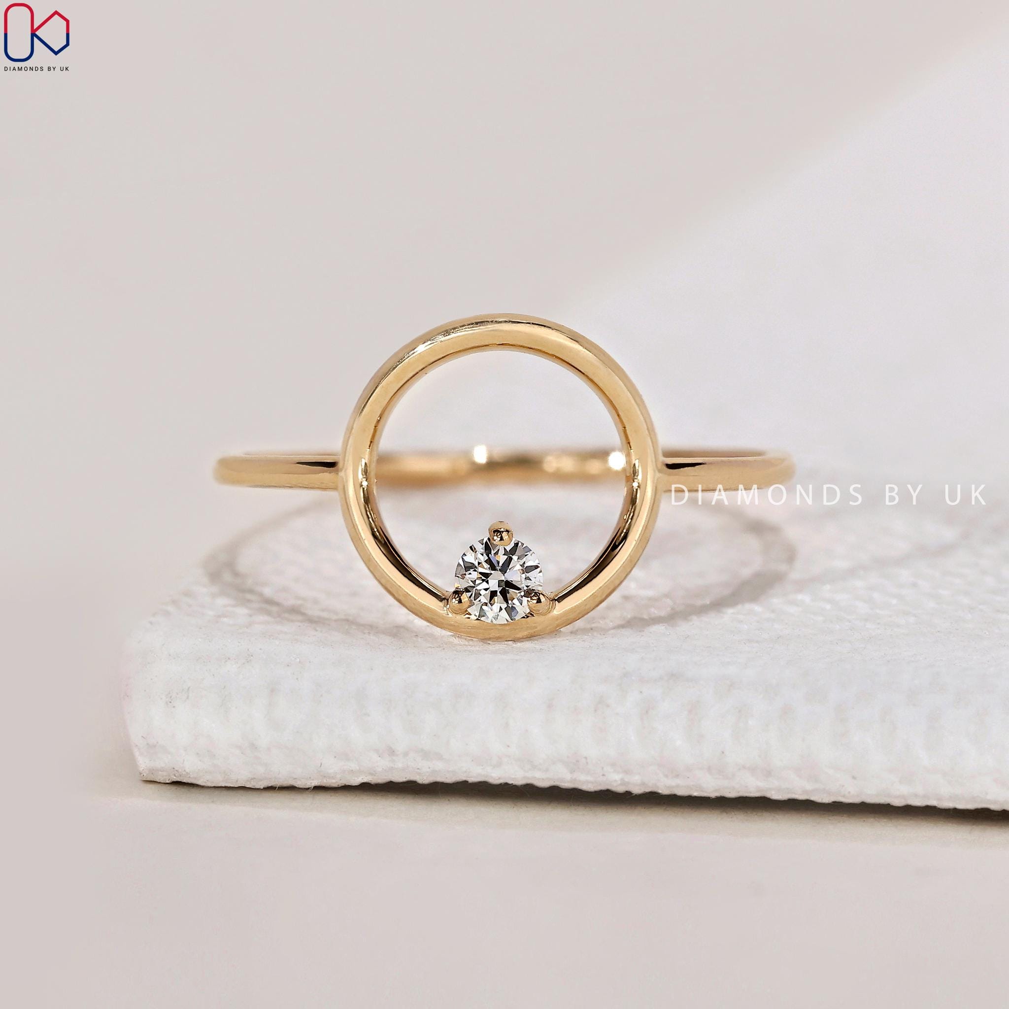 Unique Open Circle Diamond Ring Real Lab Grown Diamond Ring for Her Better Luck Ring Gift for Daughter 10k 14k 18k Solid Yellow Gold Ring