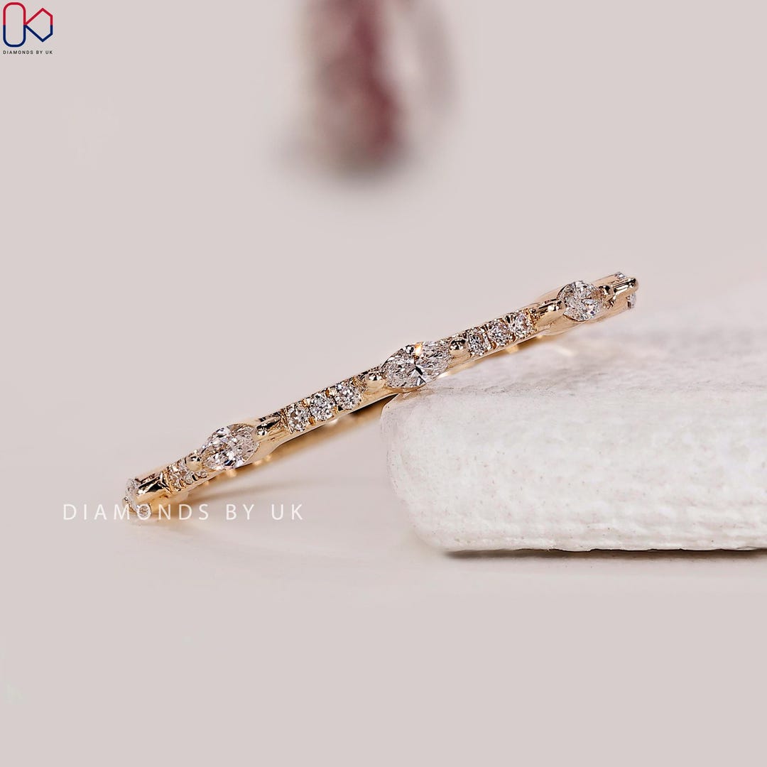 14k Gold Marquise Band Wedding Ring Solid Gold Eternity Ring Womens ...