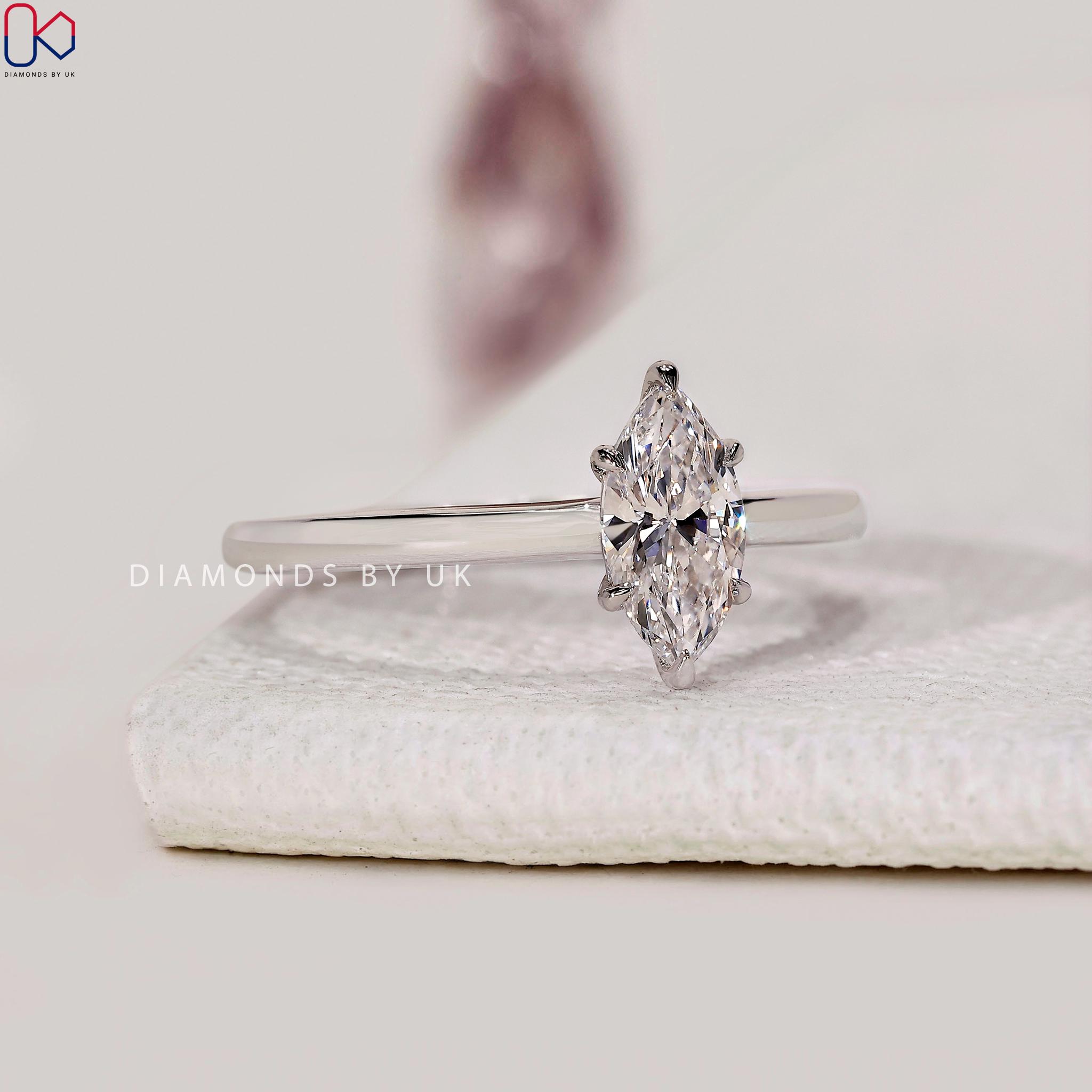 Marquise Lab Grown Diamond Engagement Ring Real Lab Diamond Solitaire ...