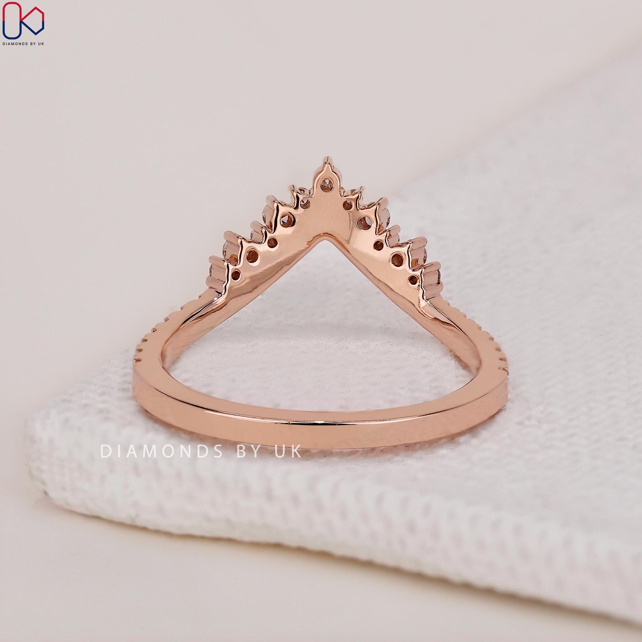Solid Gold Crown Stacking Ring Custom Curved Wedding Ring Women Lab ...