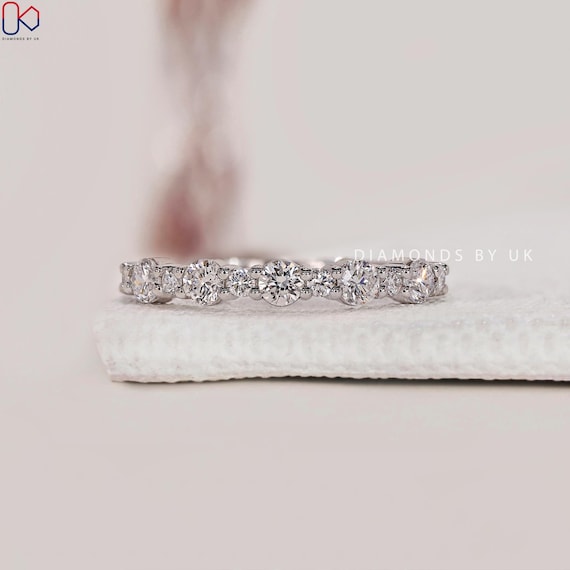 Round Diamond Ring Round Diamond Wedding Band Stacking Diamond Ring Minimalist Anniversary Ring Gift Alternative Diamond Half Eternity Ring