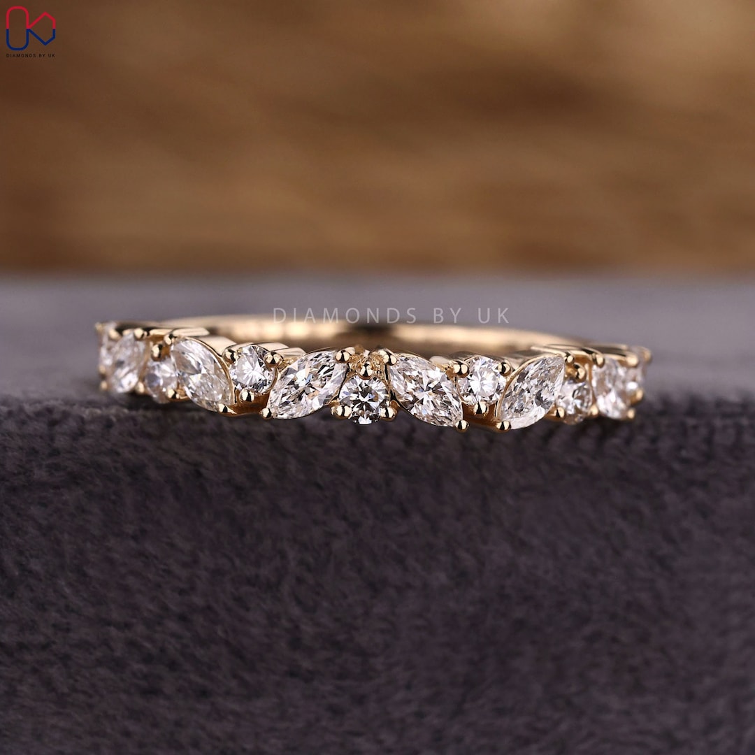 Lab Grown Diamond Half Eternity Band Marquiseround Diamond Etsy