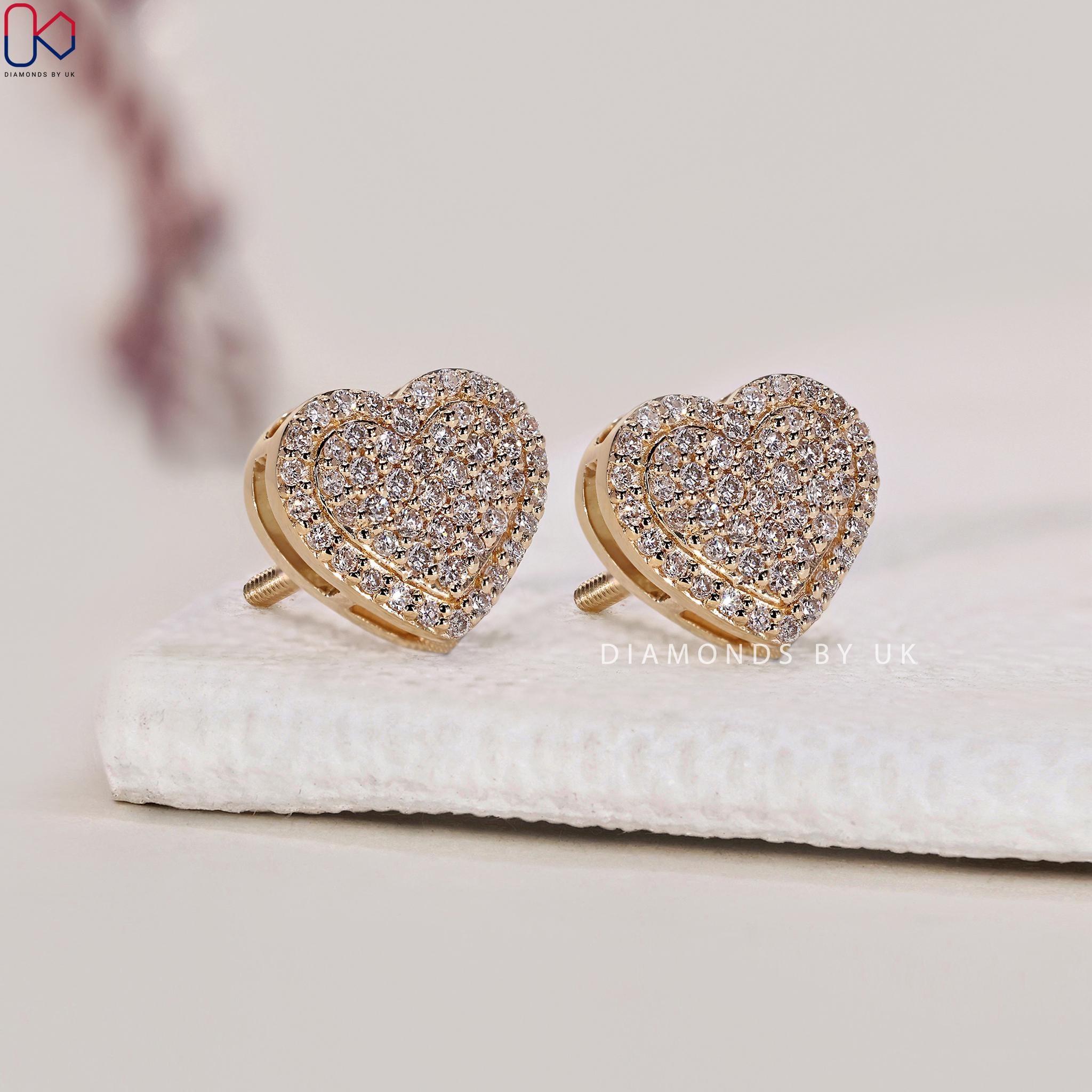 Old English Jewellers 9ct Gold Diamond Cut Heart Stud Earrings – Solid 9k Yellow Gold – UK Made, Small Size