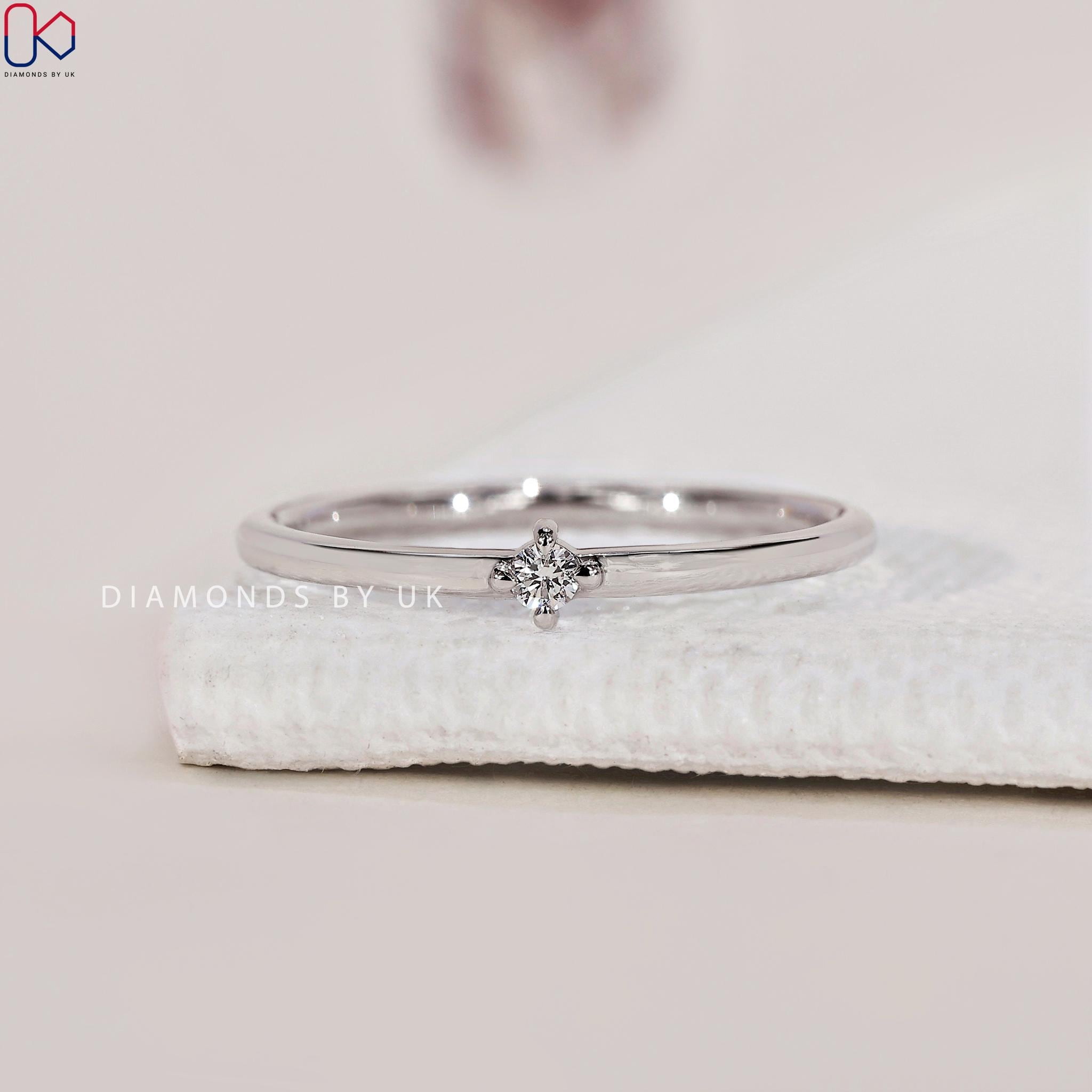 Diamond Round Solitaire Ring Small Diamond Promise Ring Solid Gold ...