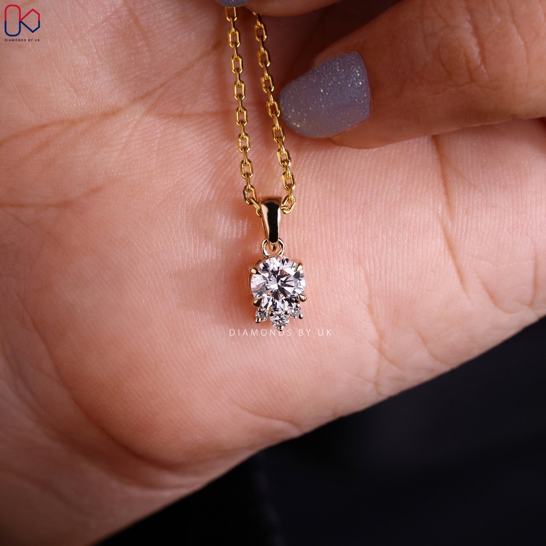 Diamond Pendant Neck Round Lab Diamond Pendant Minimalist Tiny Pendant