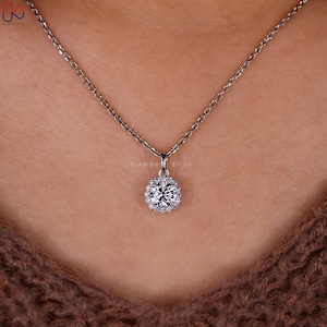 Halo Diamond Pendant for Her Lab Grown Diamond Round Pendant Anniversary Gift for Wife Round Cut Diamond Pendant Birthday Gift for Bridal