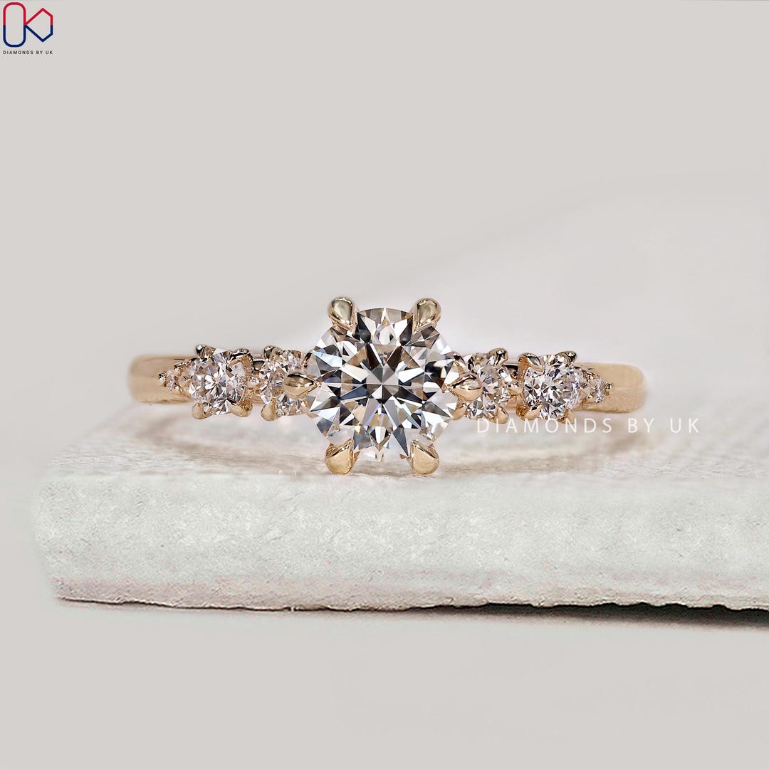 High Setting Rings Round Solid 10K 14K 18K Gold Lab Grown Diamond Engagement Ring Round High ...