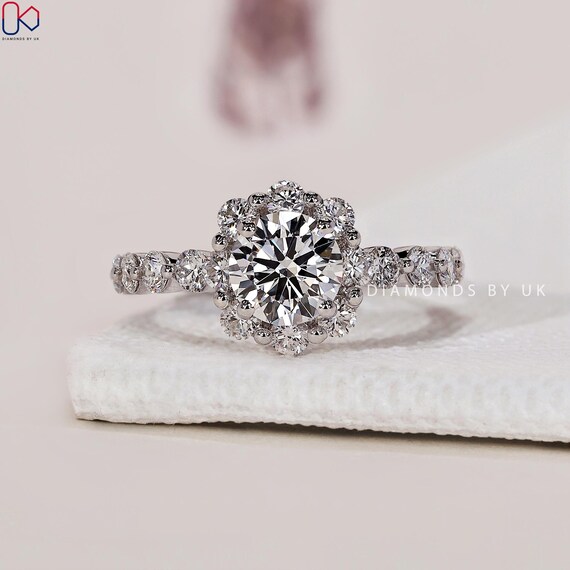 Anniversary Rings Vintage Engagement Ring Round Lab Diamond Ring Halo Diamond Ring Vintage Jewelry for Women Art Deco Yellow Rose White Gold