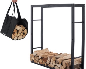 Support à bois de chauffage Lendo Online 100x25x100cm (40"x10"x40") + sac de transport – Intérieur et extérieur - stockage du bois de chauffage - support à bois de chauffage - stockage du bois - métal