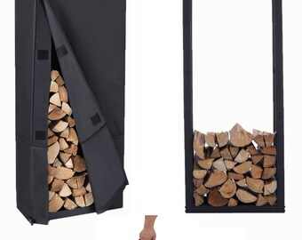 Lendo Online Support à bois de chauffage 50x25x148cm Support à bois de chauffage avec housse de protection imperméable Oxford en acier noir et sac de transport pour bois de chauffage