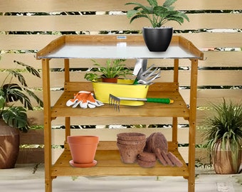 Lendo Online - Table d'empotage - Table de travail de jardin - Table à plantes - Table de travail pour le jardin - Établi de jardin - 76x37x92 cm - bois de pin - marron