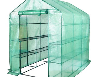 Garden greenhouse 3 floors + PE waterproof cover 143x213x195cm (56"x84"x77") steel green Greenhouse with steel racks Greenhouse Growing greenhouse Greenhouse