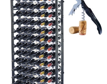 Lendo Online Casier à vin pour 72 bouteilles 65x20x120cm (LxlxH) Cave à vin Porte-bouteille de vin Rangement pour vin avec tire-bouchon Casier à bouteilles en acier et métal noir