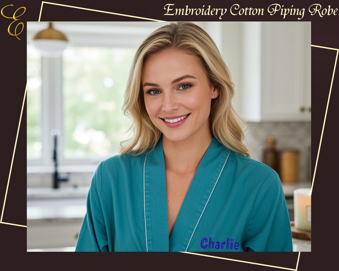 Embroidery Robe Customized Embroidery Piping Robe Soft Rayon Personalized Name Rayon ...