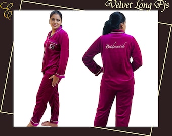 Samt Pyjamas \ Personalisierter Samt Pyjama ~ Winter Frauen Pyjamas Set ~ Loungewear Set Frauen ~ Velouranzug ~ Samt Langarm Braut PJs