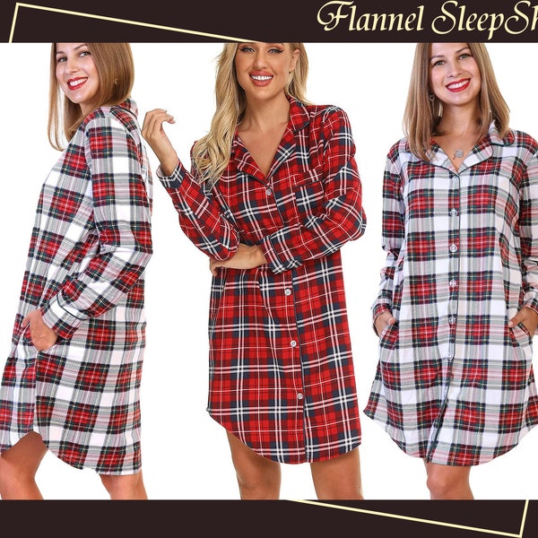 Buffalo Plaid Nightshirt Brides Flannel Personalized Bridesmaid Sleepshirt Sleepshirt Bridesmaid Gift Plaid Sleepshirt Flannel Shirt