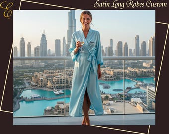 Bridal Party Getting Ready Outfit Bridal Satin Long Robes Custom Bridesmaid Robe Personalized Bachelorette Satin Robe Wedding Gift for Women