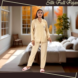 Bride Satin Silk Long Sleeve & Pants Set - Customized Satin Silky Pajamas - Bridal Pajamas Set - Christmas Gifts - Personalized Gift for Her