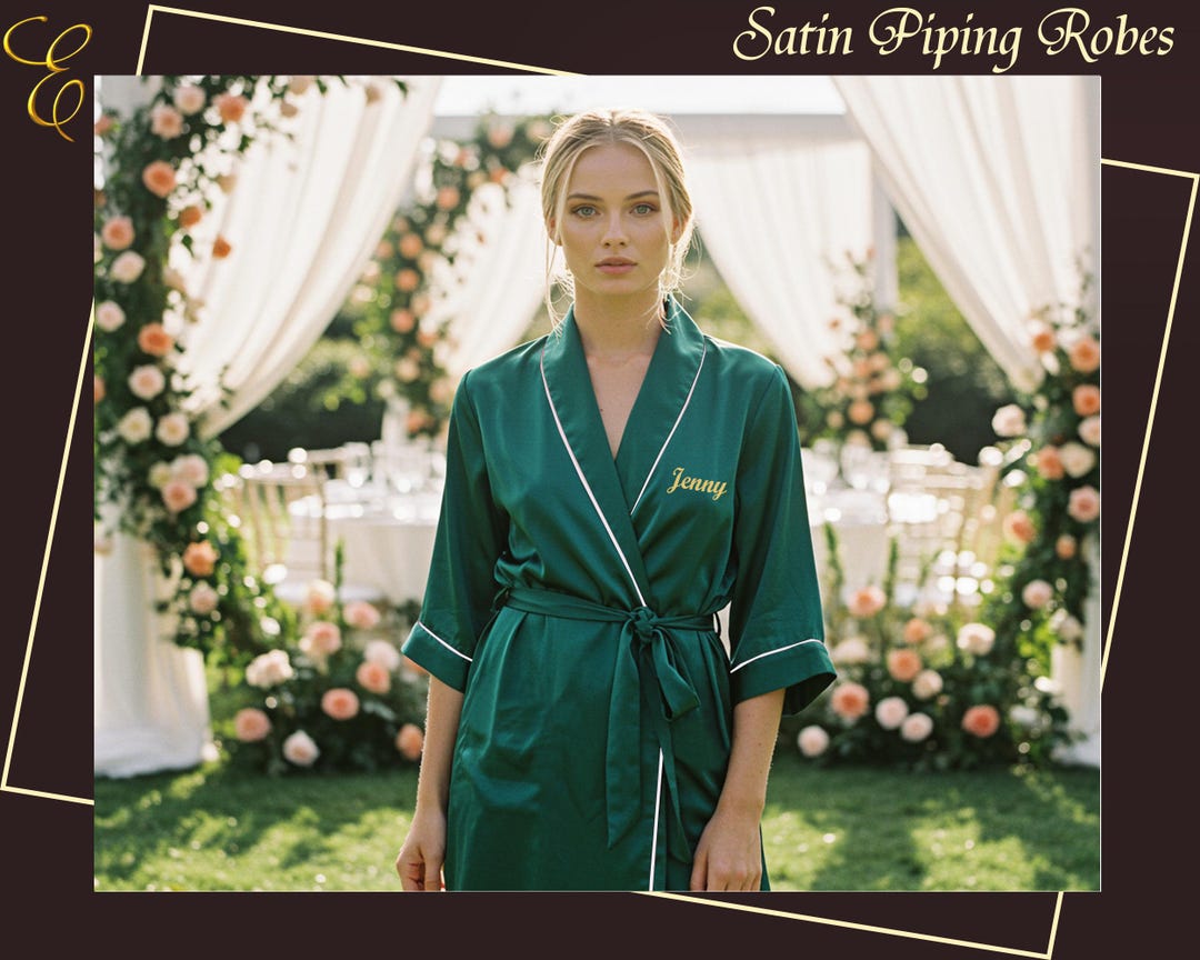 Bridal Robe | Bridesmaid Robes With Piping | Customized Satin Robe ...