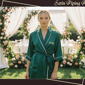 Bridal Robe | Bridesmaid Robes with Piping | Customized Satin Robe | Bride Robe | Bridal Party Robes | Bridesmaid Gifts | Bachelorette Party