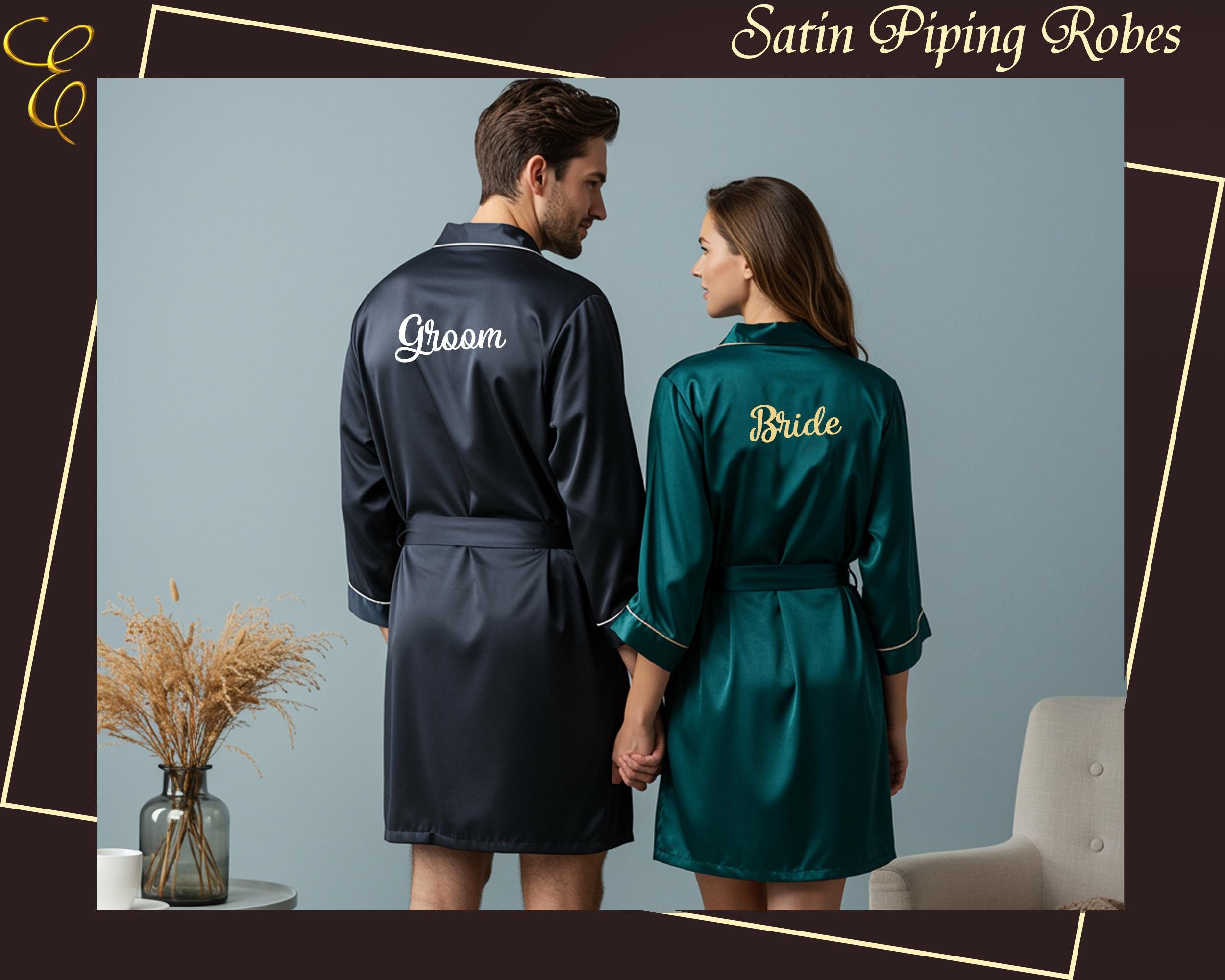 Personalized Satin Piping Robes – Custom His and Hers Robe Set, Couple ...
