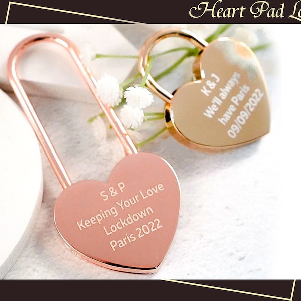 Personalized Heart Shaped Lock & Key, Love Lock, Engraved Lock, Padlock with Key, Engagement Gift,Anniversary Gift,Customized Heart Padlock.