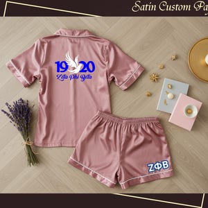 Customized Satin PJs Sorority Pajama Set Greek Life Pajamas Set Your Text Pjs Cheer Team Pjs Zeta Phi Beta PJs Sorority & Fraternity Gifts