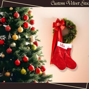 Benutzerdefinierte Weihnachtsstrumpf | Weihnachtsstrumpf | Weihnachten roten Samt-Strumpf | Monogramm-Strumpf | Weihnachtsgeschenke | Weihnachtsgeschenk