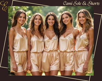 Canotta e pantaloncini personalizzati, pigiami in raso personalizzati, regali per damigelle d'onore, canotta e pantaloncini in raso, set da sposa, regalo per lei, regali di nozze