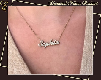 Custom Diamond Name Necklace - Personalized Jewelry Gift - Handcrafted Diamond Pendant - Sparkling Name Necklace - Valentine Gifts for Her