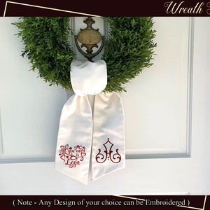 Custom Embroidery Valentine Wreath Sash,Door Hanger,House Decor Gift,Wedding Sash,Monogram Wreath Sash,Vintage Vine Wedding Sash.
