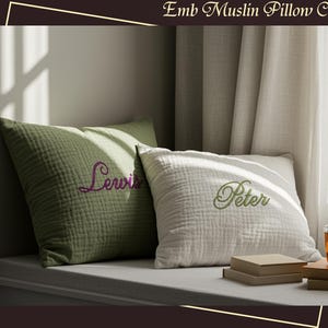 Personalized Muslin Pillow Covers Embroidered Cushion Cover 2 Layers Gauze Pillowcase Gauze Pillow Sham Muslin Pillowcase Housewarming Gift