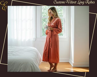Customized Women Long Velvet Robe - Christmas Gift for Her Personalized Holiday Pajamas Robe - Christmas Velvet Robes - Velvet NightGown -