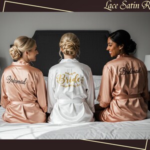 Personalized Lace Robes Bridesmaid lace robes Wedding Dressing Gown Customized Bridal Robes Satin Wedding Robe white bridal Robe