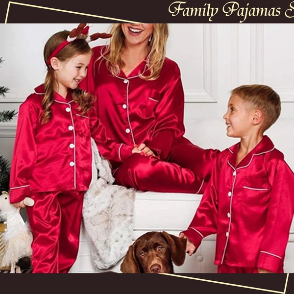 Family Xmas Pajamas, Christmas Pajamas, Personalized Christmas Satin Pajamas, Custom Satin Pajamas, Christmas Gift, Satin Pjs, Xmas Eve Gift