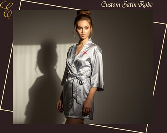 Satin Robe Personalized Name, Custom Bridal Robe, Bridesmaid Gift, Bridal Party Wear, Bachelorette Gift, Honeymoon Outfit, Lounge Robe