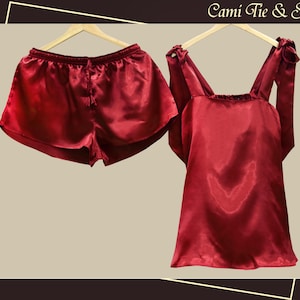 Cami Tie Knot and Shorts Satin Pj Sets Bridesmaids Gifts Satin Cami Tank and Shorts Bridal Sets Gift For Her Wedding Gifts