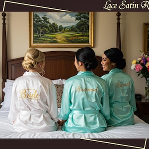 Bridesmaid lace robes Personalized Lace Robes Wedding Dressing Gown Customized Bridal Robes Satin Wedding Robe white bridal Robe