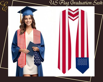 USA Flag Graduation Stole for College - Graduation Stole Sash - Graduation Stole - Patriotic Graduate Attire -  Graduation Gift Stole