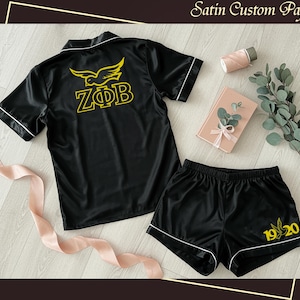 Greek Life Pajamas Set Customized Satin PJs Sorority Pajama Set Your Text Pjs Cheer Team Pjs Zeta Phi Beta PJs Sorority & Fraternity Gifts