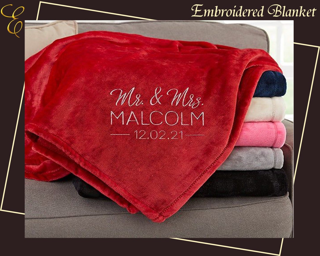 Embroidered Plush Blanket/ Personalized Blanket for Adult/ Fleece Throw