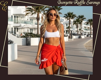 Personalized Georgette Ruffle Sarong | Custom Name Beach Wrap Skirt | Bridesmaid Gifts | Ruffle Sarong for Women | Bachelorette Swim Cover