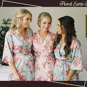 Kimono floreale, abiti da sposa, abiti da damigella d&#39;onore floreali, abiti da damigella d&#39;onore, abiti floreali, abito in raso, abito per damigelle d&#39;onore, regalo per damigella d&#39;onore