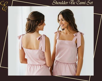 Cami Tie Knot and Shorts Satin Pj Sets Bridesmaids Gifts Satin Cami Tank and Shorts Bridal Sets Gift For Her Wedding Gifts